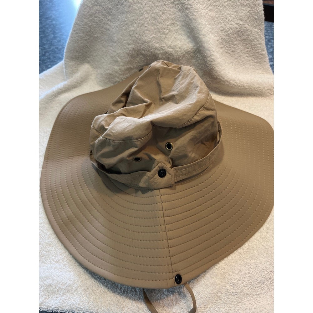 Tan Wide Brim Sun Hat Boonie Fishing Hiking Safari Packable Adjustable ChinStrap